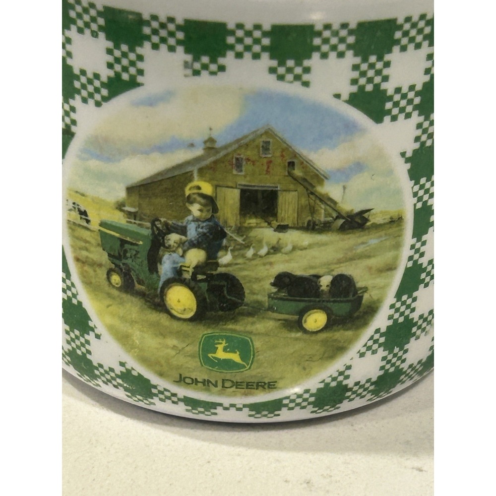 John Deere green gingham Check child cup little farmer Plastic - Picture 4 of 6